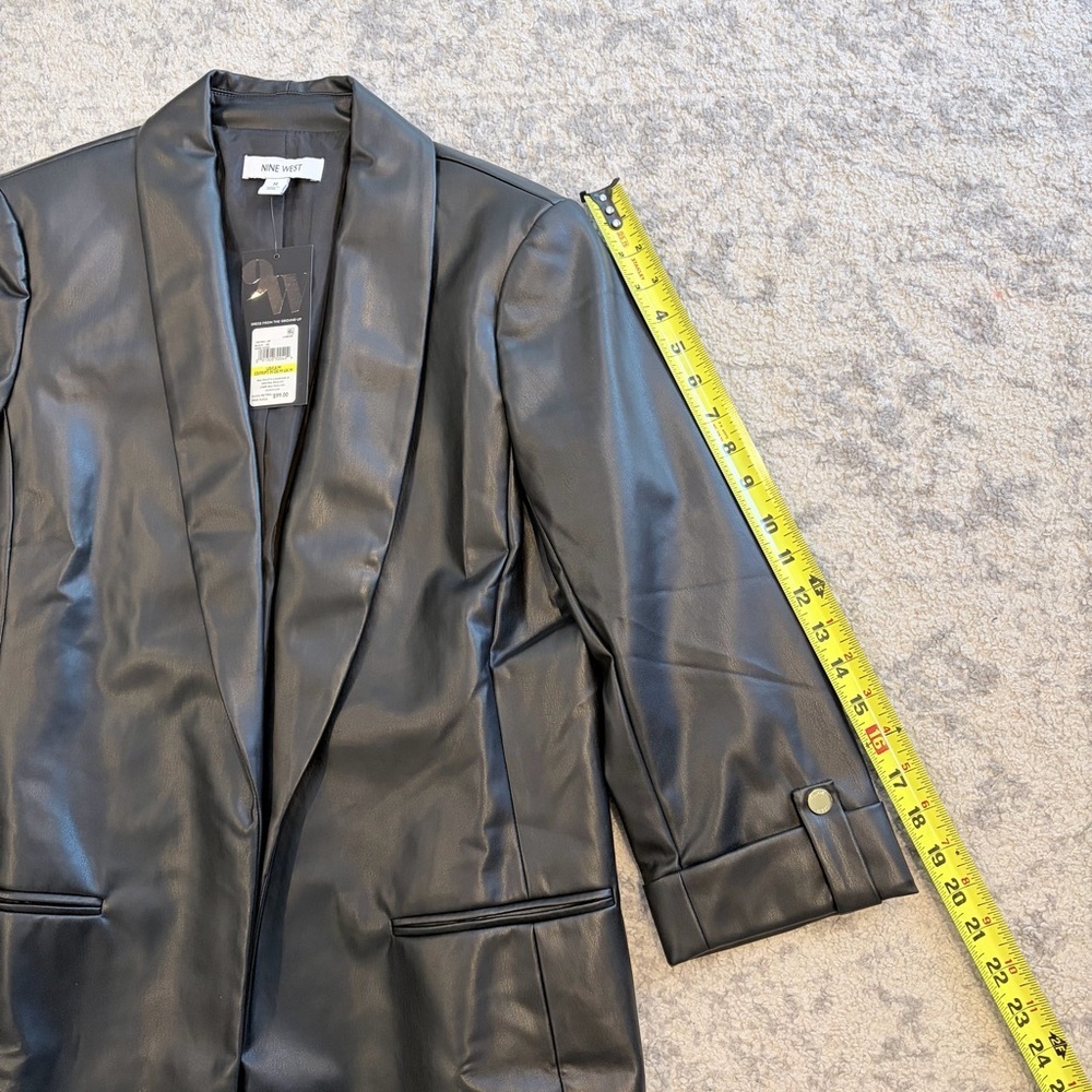 NWT Nine West Black Faux Leather Blazer Jacket Modern Minimal Chic Medium - Picture 9 of 9